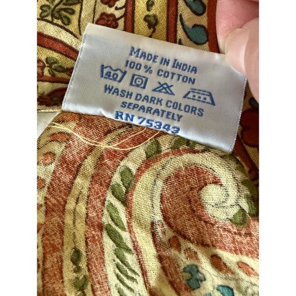 April Cornell round cotton tablecloth 67” orange green gold paisley print - Picture 4 of 6